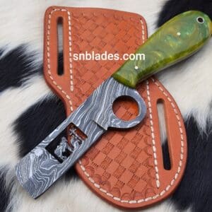 Custom made Damascus steel cowboy bull cutter pastel knife