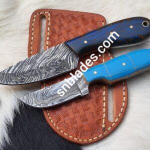Custom made Damascus steel skinner knife set