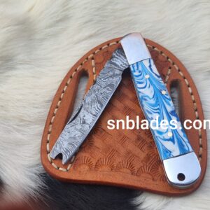 Custom made Damascus steel cowboy folder knife