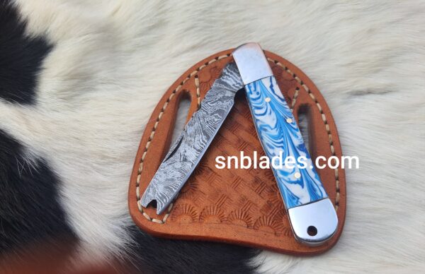Custom made Damascus steel cowboy folder knife