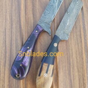 Custom made Damascus steel two knives set