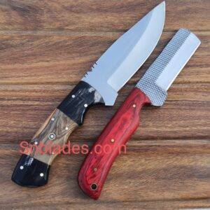 Custom made Rasp steel bull cutter and hunting knife set