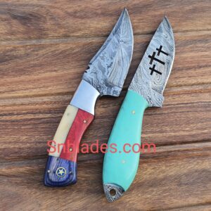 Custom made Damascus steel skinner knifes set
