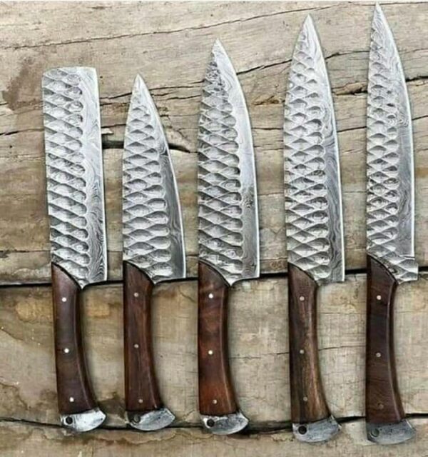 Custom made Damascus steel kitchen knives set