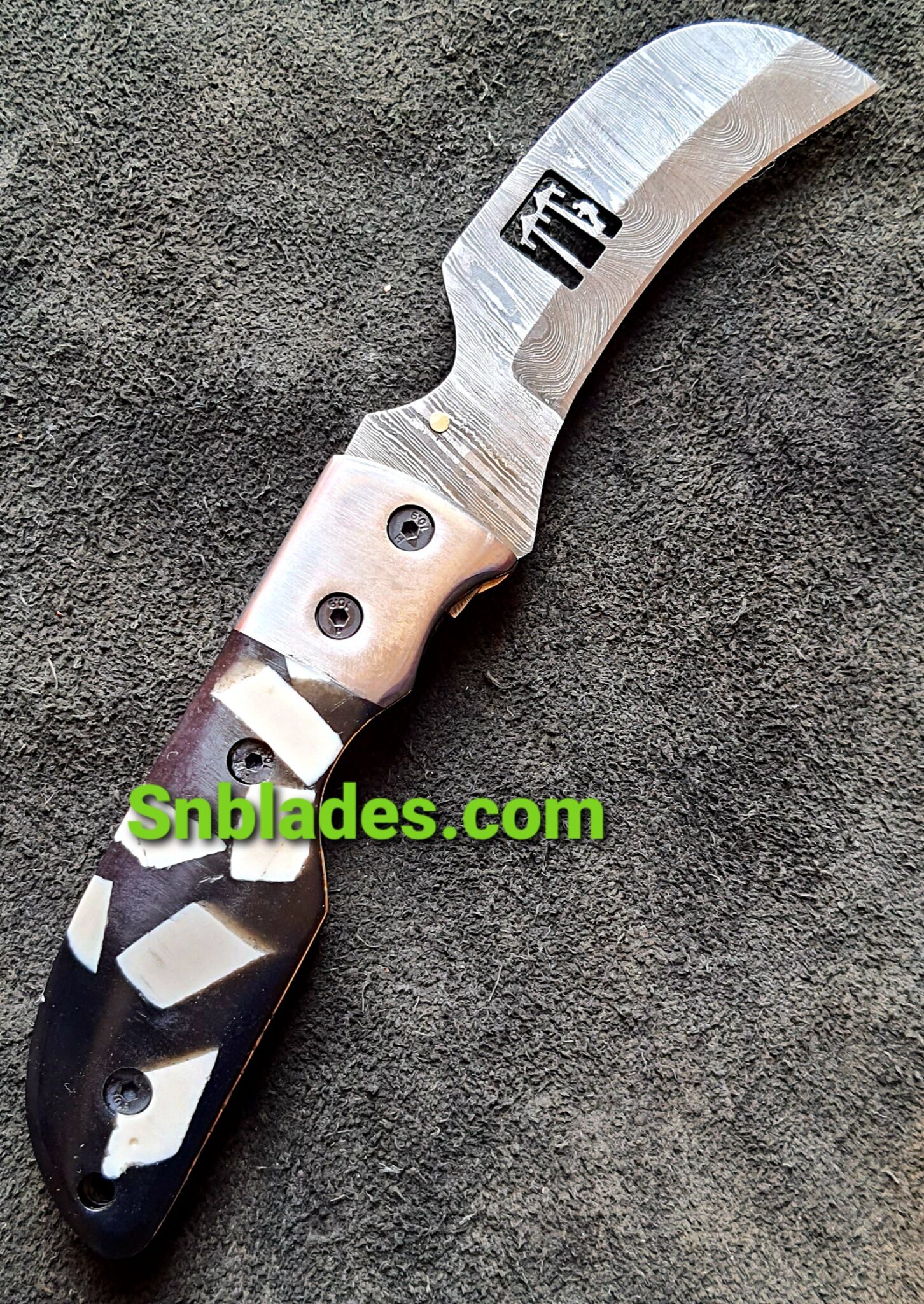 Custom handmade Damascus steel Hawksbill folding knife - SN Blades