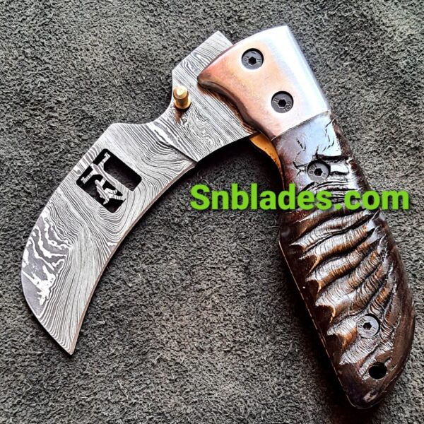 Custom handmade Damascus steel Hawksbill folding knife - SN Blades