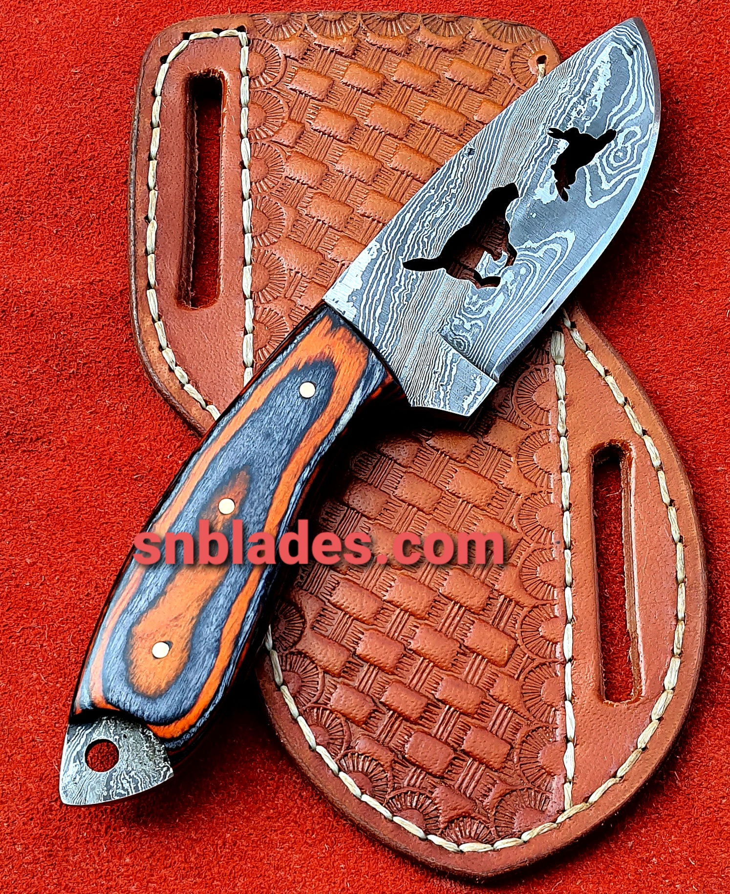 Custom Made Damascus Steel Three Cross Cowboy and Skinner knives