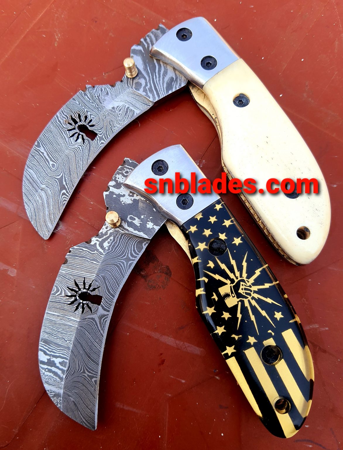 Handmade Damascus steel two Hawksbill ibew lineman folding knives/Ibew ...