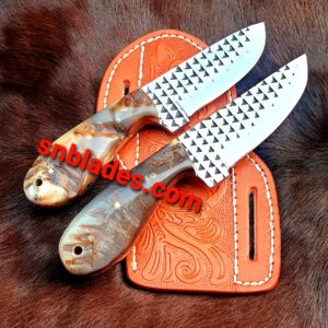 Handmade Rasp steel two Cowboy Skinner knifes/Cowboy Skinner knifes with Ram Horn handle