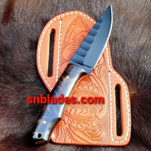 Handmade 1095 steel Cowboy Skinner knife/with cross darw leather sheath