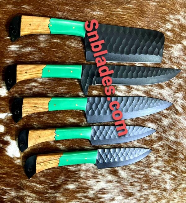 Handmade 1095 Crobin steel Five kitchen knives set/Best Gift Her