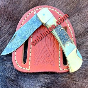 Handmade Damascus steel cowboy Folding knife 2023