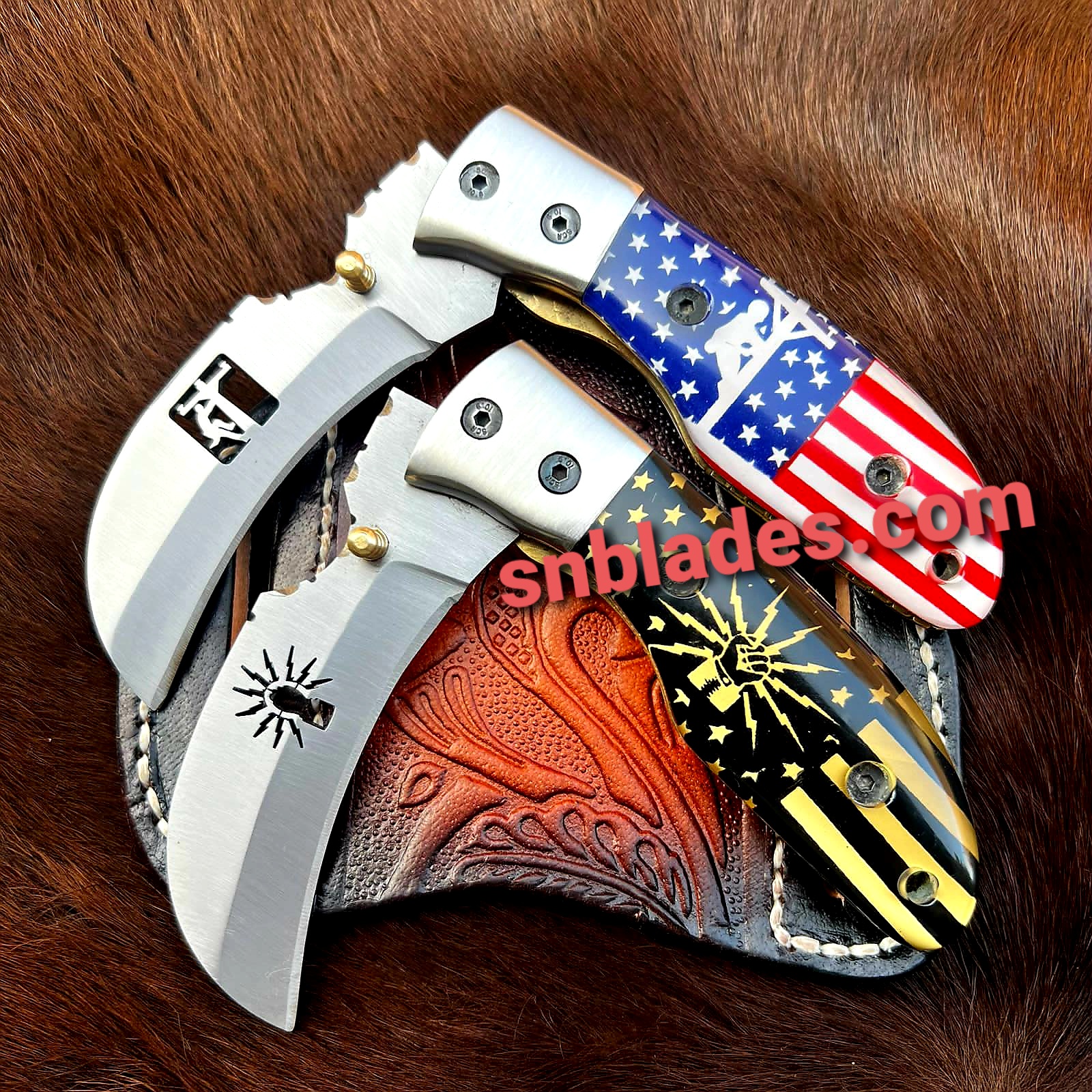 Handmade D2 steel two Hawksbill lineman Folding knives set - SN Blades