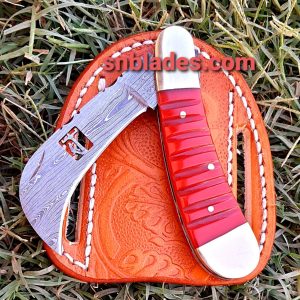 New Handmade Damascus steel Hawksbill lineman Folding knife