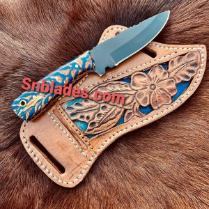 New Custom made 1095 crobin steel fixed blade cowboy skinner knive,with Beautiful Leather Sheath
