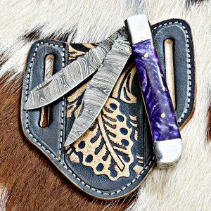 New Custom made Damascus steel Cowboy Folding knife.Best gift Happy new year.