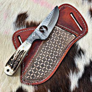 Custom made Damascus steel cowboy Skinner knife