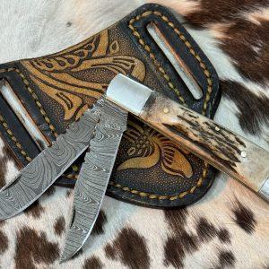 New custom made Damascus steel cowboy Folding knife