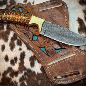 Custom made Damascus steel Cowboy Skinner knife.Best gift Happy new year
