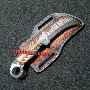 Hawkbill Lineman Skinner knife with leather sheath