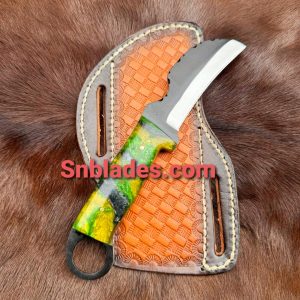 Hawkbill Linemen Skinner knife with leather sheath