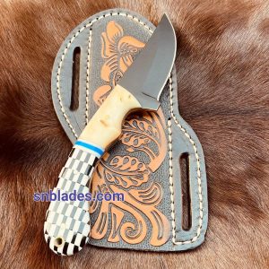 New Handmade crobin steel cowboy Skinner knife with cross draw leather sheath