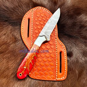 New Handmade Damascus Steel Cowboy Skinner knife with Leather Sheath