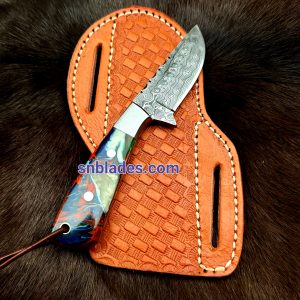 New Handmade Damascus Steel Cowboy Skinner knife overall length 6"inch with Leather Sheath