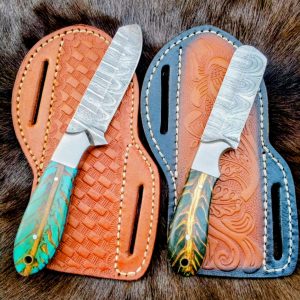 Handmade Damascus Steel Western Cowboy Skinner Knives pair